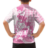 Pink Palaka Hawaiian And Japanese Family Matching Tank Maxi Dress and Hawaiian Shirt Maneki Neko And Sakura Bloom DT05 - Polynesian Pride