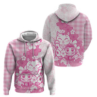 Pink Palaka Hawaiian And Japanese Hoodie Maneki Neko And Sakura Bloom