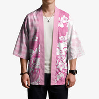 Pink Palaka Hawaiian And Japanese Kimono Maneki Neko And Sakura Bloom
