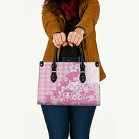 Pink Palaka Hawaiian And Japanese Leather Bag Maneki Neko And Sakura Bloom