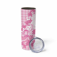 Pink Palaka Hawaiian And Japanese Skinny Tumbler Maneki Neko And Sakura Bloom