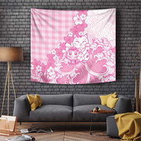 Pink Palaka Hawaiian And Japanese Tapestry Maneki Neko And Sakura Bloom