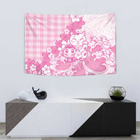 Pink Palaka Hawaiian And Japanese Tapestry Maneki Neko And Sakura Bloom