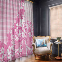 Pink Palaka Hawaiian And Japanese Window Curtain Maneki Neko And Sakura Bloom