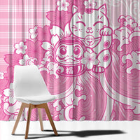 Pink Palaka Hawaiian And Japanese Window Curtain Maneki Neko And Sakura Bloom
