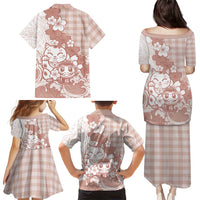 Beige Palaka Hawaiian And Japanese Family Matching Puletasi and Hawaiian Shirt Maneki Neko And Sakura Bloom DT05 - Polynesian Pride