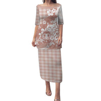 Beige Palaka Hawaiian And Japanese Family Matching Puletasi and Hawaiian Shirt Maneki Neko And Sakura Bloom DT05 Mom's Dress Beige - Polynesian Pride