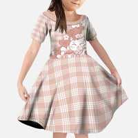 Beige Palaka Hawaiian And Japanese Family Matching Tank Maxi Dress and Hawaiian Shirt Maneki Neko And Sakura Bloom DT05 Daughter's Dress Beige - Polynesian Pride