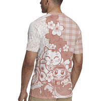 Beige Palaka Hawaiian And Japanese Rugby Jersey Maneki Neko And Sakura Bloom