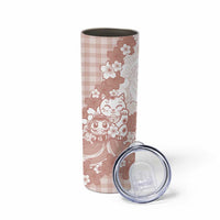 Beige Palaka Hawaiian And Japanese Skinny Tumbler Maneki Neko And Sakura Bloom