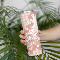 Beige Palaka Hawaiian And Japanese Skinny Tumbler Maneki Neko And Sakura Bloom