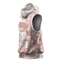 Beige Palaka Hawaiian And Japanese Sleeveless Hoodie Maneki Neko And Sakura Bloom
