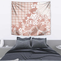 Beige Palaka Hawaiian And Japanese Tapestry Maneki Neko And Sakura Bloom