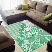 Green Palaka Hawaiian And Japanese Area Rug Maneki Neko And Sakura Bloom