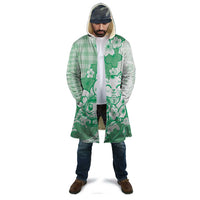 Green Palaka Hawaiian And Japanese Cloak Maneki Neko And Sakura Bloom