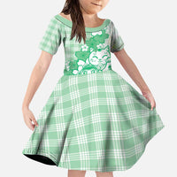 Green Palaka Hawaiian And Japanese Family Matching Mermaid Dress and Hawaiian Shirt Maneki Neko And Sakura Bloom DT05 Daughter's Dress Green - Polynesian Pride
