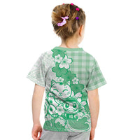 Green Palaka Hawaiian And Japanese Kid T Shirt Maneki Neko And Sakura Bloom