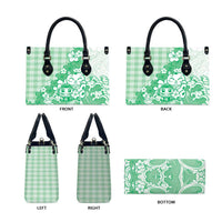 Green Palaka Hawaiian And Japanese Leather Bag Maneki Neko And Sakura Bloom