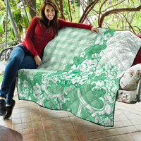 Green Palaka Hawaiian And Japanese Quilt Maneki Neko And Sakura Bloom
