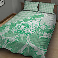Green Palaka Hawaiian And Japanese Quilt Bed Set Maneki Neko And Sakura Bloom