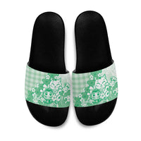 Green Palaka Hawaiian And Japanese Slide Sandals Maneki Neko And Sakura Bloom