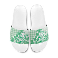 Green Palaka Hawaiian And Japanese Slide Sandals Maneki Neko And Sakura Bloom