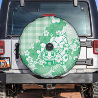 Green Palaka Hawaiian And Japanese Spare Tire Cover Maneki Neko And Sakura Bloom
