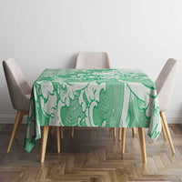 Green Palaka Hawaiian And Japanese Tablecloth Maneki Neko And Sakura Bloom