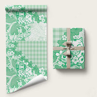 Green Palaka Hawaiian And Japanese Wrapping Paper Maneki Neko And Sakura Bloom