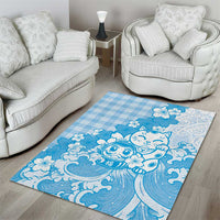 Blue Palaka Hawaiian And Japanese Area Rug Maneki Neko And Sakura Bloom