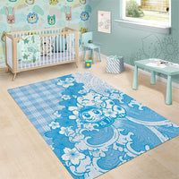Blue Palaka Hawaiian And Japanese Area Rug Maneki Neko And Sakura Bloom