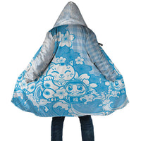 Blue Palaka Hawaiian And Japanese Cloak Maneki Neko And Sakura Bloom