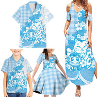 Blue Palaka Hawaiian And Japanese Family Matching Summer Maxi Dress and Hawaiian Shirt Maneki Neko And Sakura Bloom DT05 - Polynesian Pride