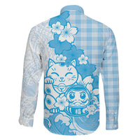 Blue Palaka Hawaiian And Japanese Family Matching Tank Maxi Dress and Hawaiian Shirt Maneki Neko And Sakura Bloom DT05 - Polynesian Pride