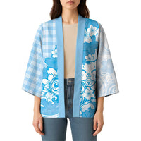Blue Palaka Hawaiian And Japanese Kimono Maneki Neko And Sakura Bloom