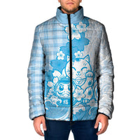 Blue Palaka Hawaiian And Japanese Padded Jacket Maneki Neko And Sakura Bloom
