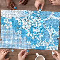 Blue Palaka Hawaiian And Japanese Puzzle Maneki Neko And Sakura Bloom