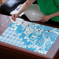 Blue Palaka Hawaiian And Japanese Puzzle Maneki Neko And Sakura Bloom