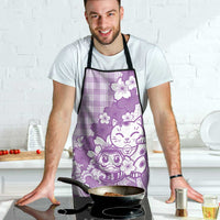 Purple Palaka Hawaiian And Japanese Apron Maneki Neko And Sakura Bloom