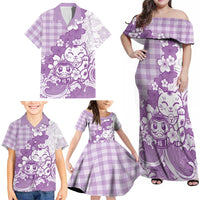 Purple Palaka Hawaiian And Japanese Family Matching Off Shoulder Maxi Dress and Hawaiian Shirt Maneki Neko And Sakura Bloom DT05 - Polynesian Pride