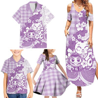 Purple Palaka Hawaiian And Japanese Family Matching Summer Maxi Dress and Hawaiian Shirt Maneki Neko And Sakura Bloom DT05 - Polynesian Pride