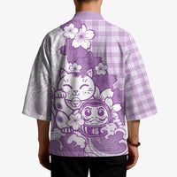 Purple Palaka Hawaiian And Japanese Kimono Maneki Neko And Sakura Bloom