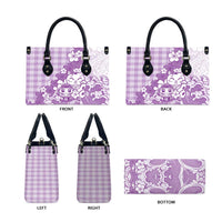 Purple Palaka Hawaiian And Japanese Leather Bag Maneki Neko And Sakura Bloom