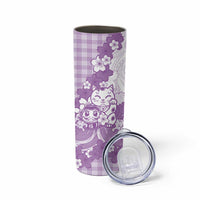 Purple Palaka Hawaiian And Japanese Skinny Tumbler Maneki Neko And Sakura Bloom