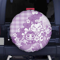 Purple Palaka Hawaiian And Japanese Spare Tire Cover Maneki Neko And Sakura Bloom
