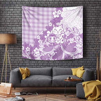Purple Palaka Hawaiian And Japanese Tapestry Maneki Neko And Sakura Bloom