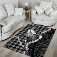 Black Hawaii Palaka Cowboy Turtle Area Rug Hawaiian Paniolo Puakenikeni Maile Lei