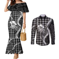 Black Hawaii Palaka Cowboy Turtle Couples Matching Mermaid Dress and Long Sleeve Button Shirt Hawaiian Paniolo Puakenikeni Maile Lei DT05 Black - Polynesian Pride