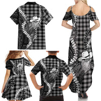 Black Hawaii Palaka Cowboy Turtle Family Matching Summer Maxi Dress and Hawaiian Shirt Hawaiian Paniolo Puakenikeni Maile Lei DT05 - Polynesian Pride