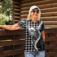 Black Hawaii Palaka Cowboy Turtle Women Polo Shirt Hawaiian Paniolo Puakenikeni Maile Lei DT05 - Polynesian Pride